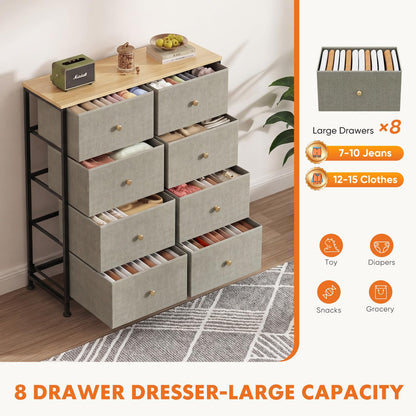 Sweetcrispy 8 Drawer Fabric Dresser, Tall Storage Tower for Bedroom