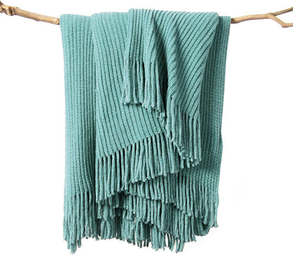 lifein Throw Blanket for Couch, Soft Boho Decor Bed Throw,Cozy Blue Chenille Knitted Small Farmhouse Lightweight Throw for Spring(Aqua,50 * 60")