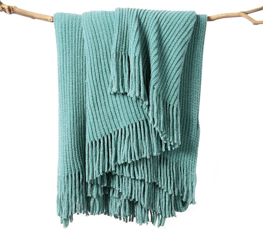 lifein Throw Blanket for Couch, Soft Boho Decor Bed Throw,Cozy Blue Chenille Knitted Small Farmhouse Lightweight Throw for Spring(Aqua,50 * 60")