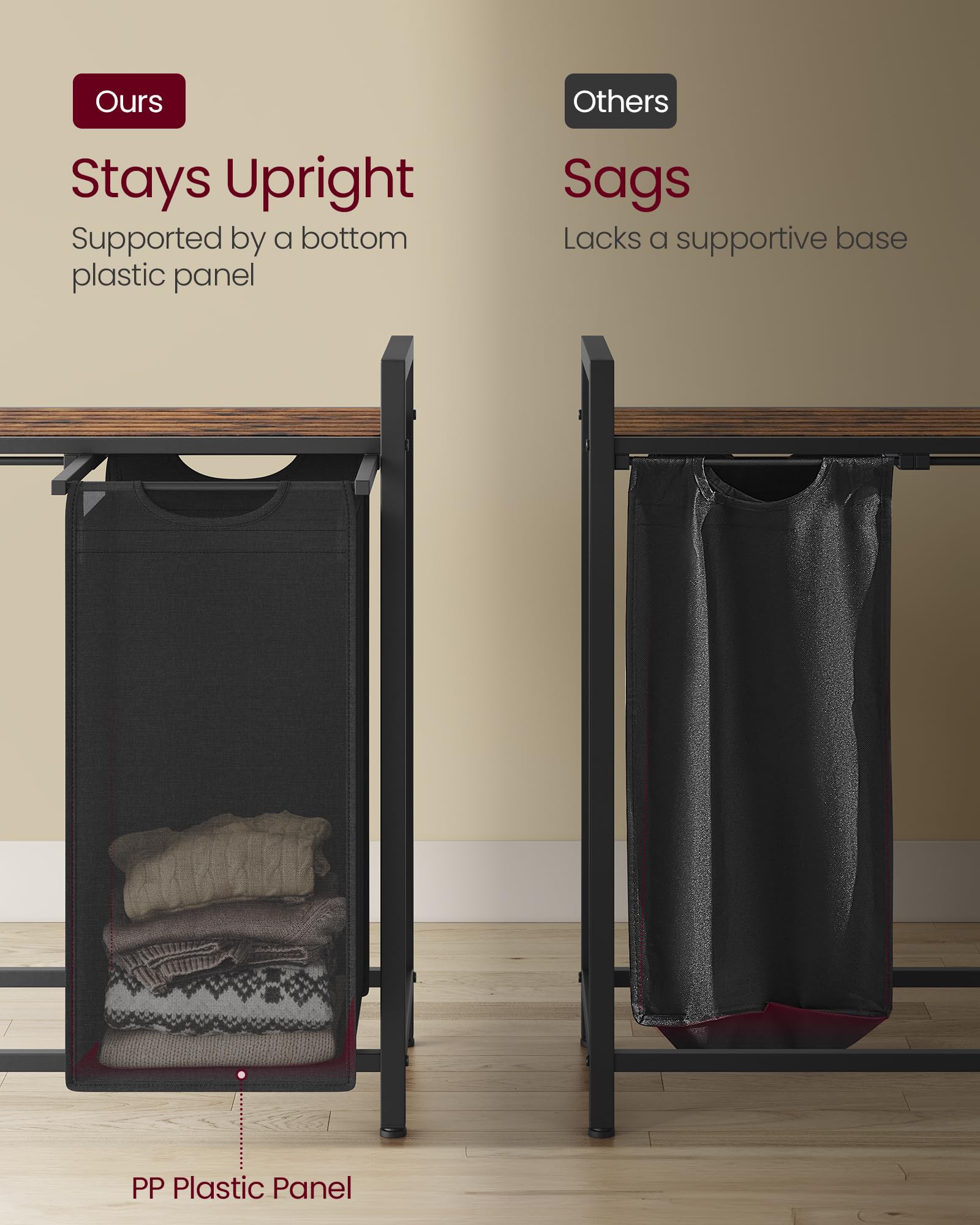 VASAGLE Laundry Hamper, Laundry Basket, Laundry Sorter with 3 Pull-Out and Removable Bags, Shelf