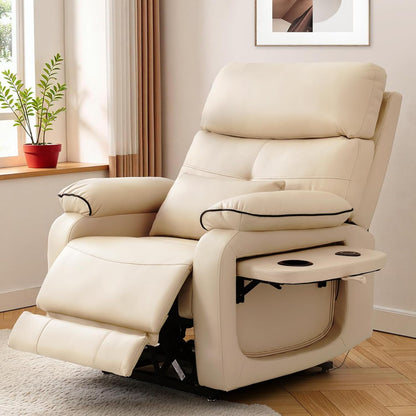 Dual Motor Power Lift Recliner Chair for Adult & Elderly, Infinite Position Lay Flat Lift Chair with Heat & Massage, Cup Holder, Lumbar Pillow, Wireless Charger, USB Ports, Leather (Beige)