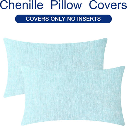 CaliTime Throw Pillow Covers Decorative 16 X 26 Inches Pack of 2 Cozy Chenille Cushion Cases for Couch Sofa Bed Living Room Home Light Blue Grey