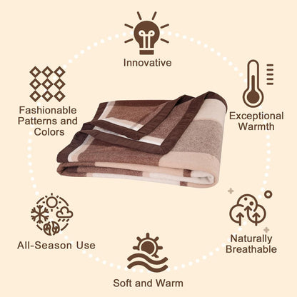 YOUR MOON 100% Pure Wool Queen Size, Australian Organic Natural Wool Blankets, Hypoallergenic Blanket for Bed, Medium Weight(Coffee, 90 * 90)