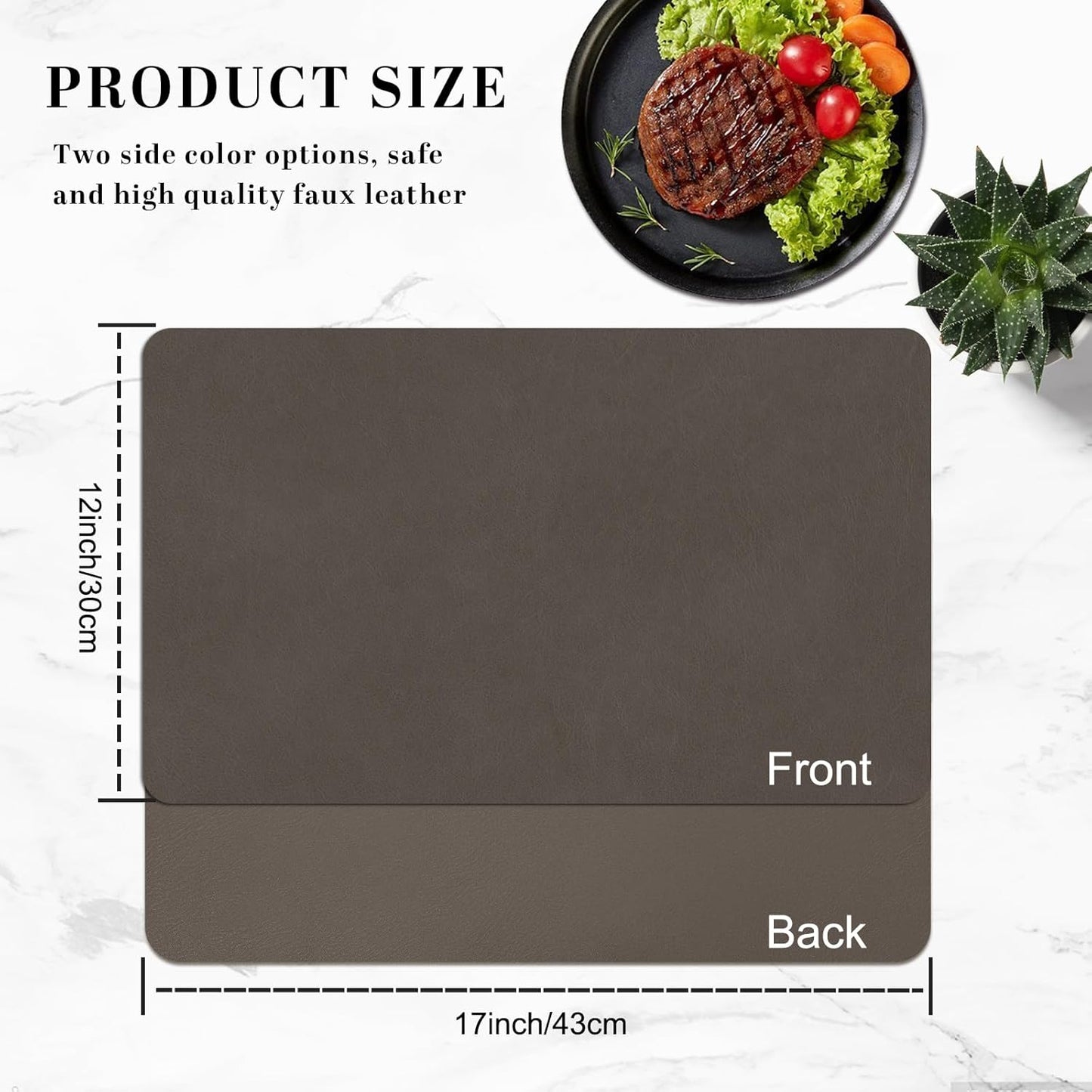 BLESWIN Faux Leather Placemats, Set of 6, 12×17 Inch -Double Side Texture Color Table Mats, Heat-Resistant, Waterproof and Oil-Resistant, Suitable for Dining Room, Kitchen, Party, Outdoor - Dark Brown