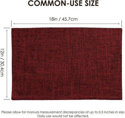 Christmas Placemats Set of 8, Bilayer Thickened Linen Place Mats Heat Resistant Machine Washable Wrinkle Free Carefully Selected Polyester Mats for Kitchen/Dining/Coffee Table (Deep Red)
