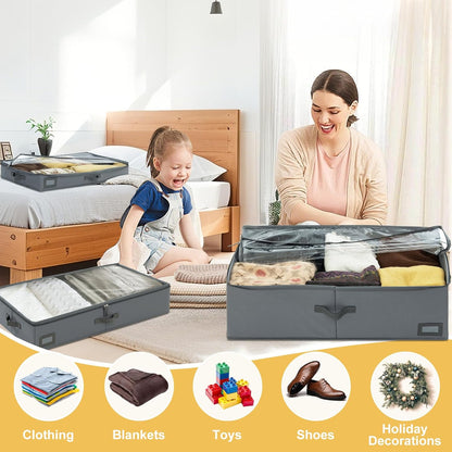 10-Inch Under Bed Organizer, Large Under Bed Storage Container, Underbed Storage Box for Seasonal Clothing, Sweaters, Shoes, Blankets, Wrapping Paper, Sheets & Toys, Yarn 33" L×17" W×10" H