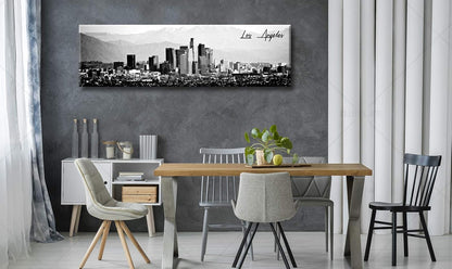 DJSYLIFE Los Angeles Skyline Wall Art Black and White USA Panoramic Cityscape Picture Canvas Prints Artwork for Bedroom Men Room Office Decoration Painting Ready to Hang 13.8"x47.3"