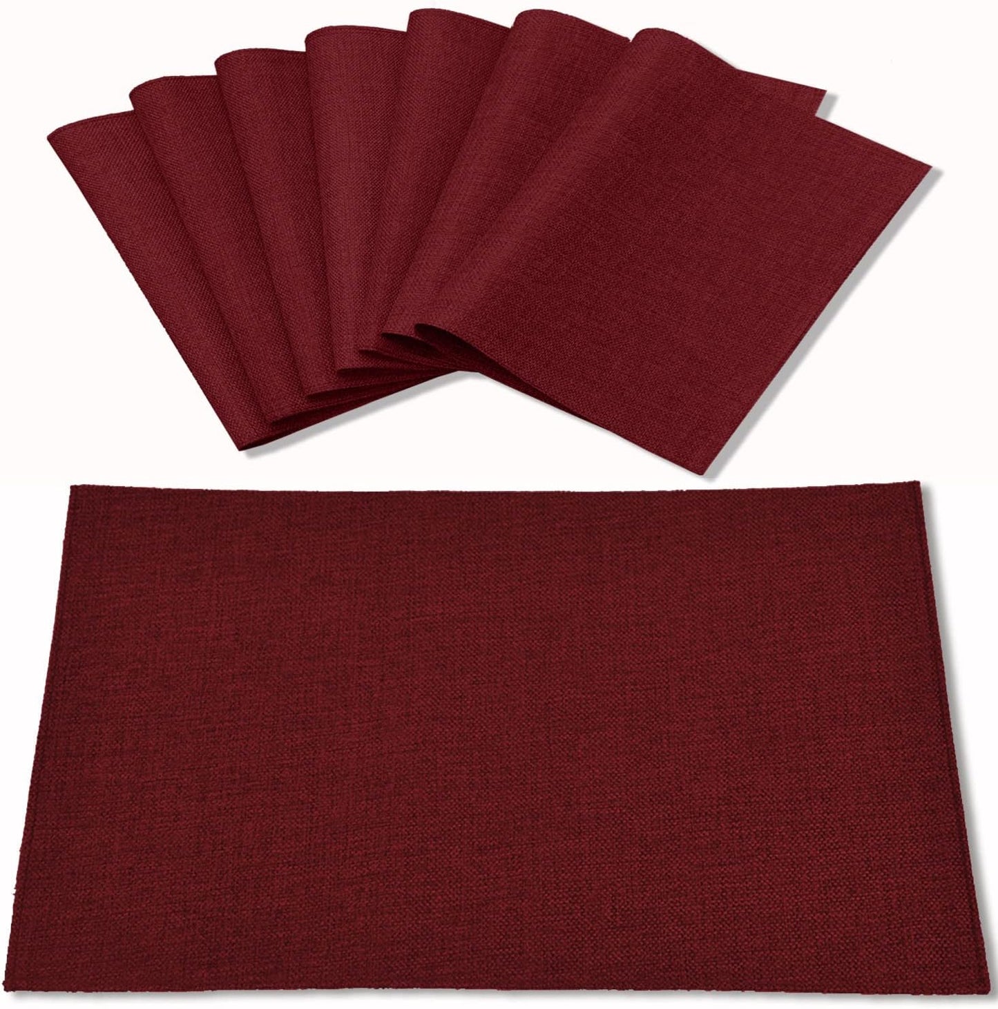 Cloth Placemats Set of 8, Linen Type Fabric Placemats Machine Washable Heat Resistant Placemats Wrinkle Free Thick Polyester Kitchen Place Mats for Dining Table (Burgundy)