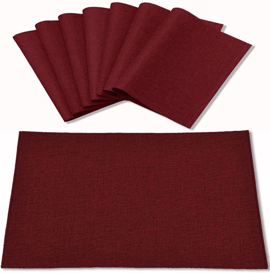 Cloth Placemats Set of 8, Linen Type Fabric Placemats Machine Washable Heat Resistant Placemats Wrinkle Free Thick Polyester Kitchen Place Mats for Dining Table (Burgundy)