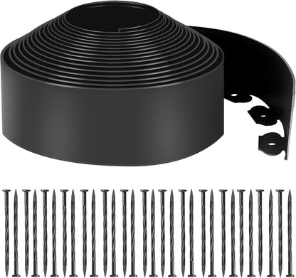 LINSHRY 33 FT Landscape Edging, 4 Inch Tall Garden Edging Border No Dig with 40 Spikes, Flexible Plastic Lawn Edging for Landscaping Flower Bed Yard