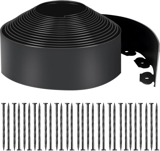 LINSHRY 33 FT Landscape Edging, 4 Inch Tall Garden Edging Border No Dig with 40 Spikes, Flexible Plastic Lawn Edging for Landscaping Flower Bed Yard