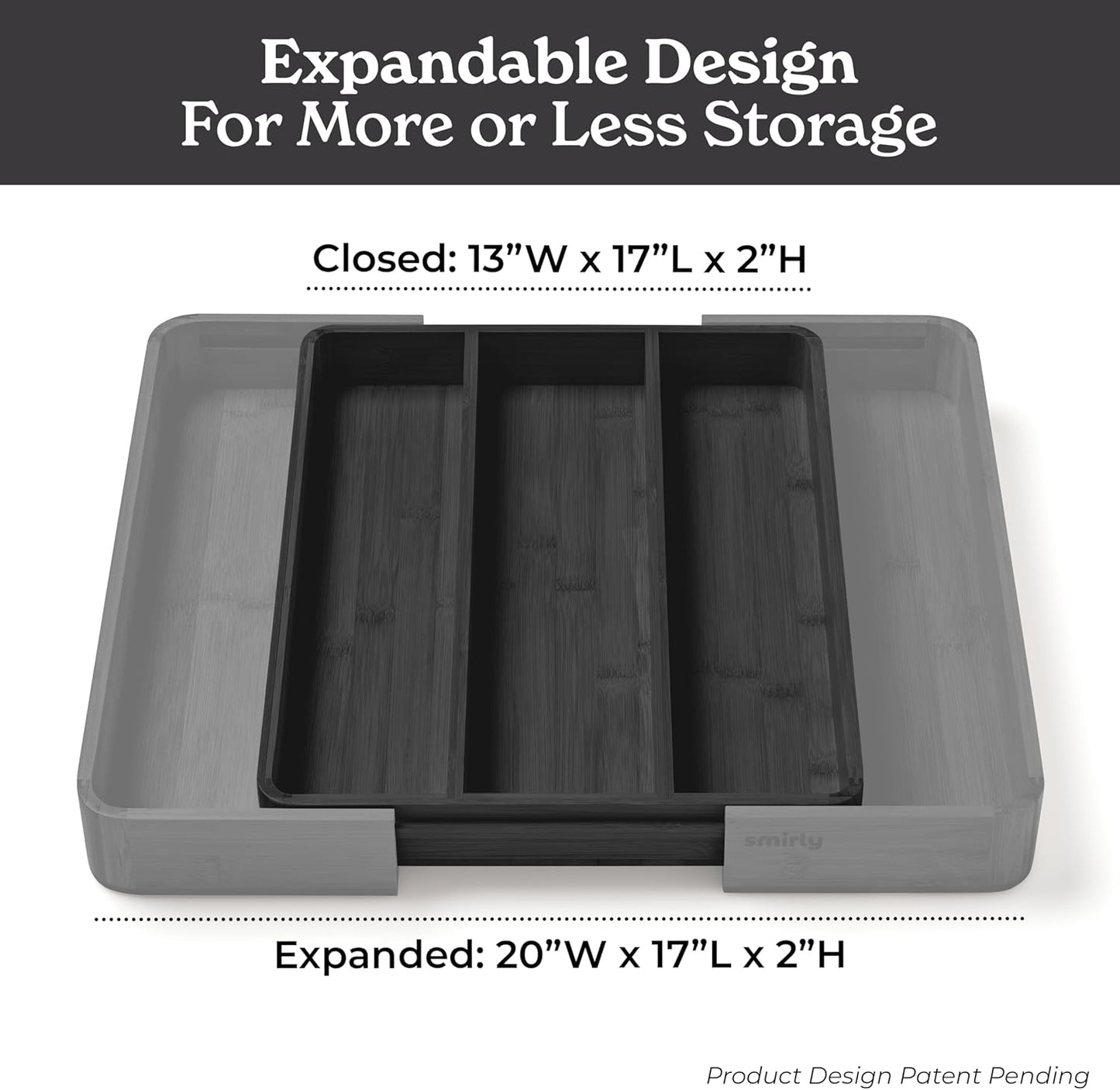 SMIRLY Silverware Drawer Organizer – Bamboo Kitchen Drawer Organizer, Adjustable Utensil Holder and Cutlery Tray, Drawer Dividers for Flatware and Kitchen Utensils