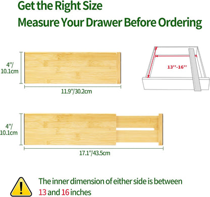 VaeFae 3 Pack Bamboo Drawer Dividers, 4" High Adjustable 11.9-17.1" Clothes Drawer Organizers, Expandable Separators for Bedroom/Bathroom/Kitchen/Office Storage