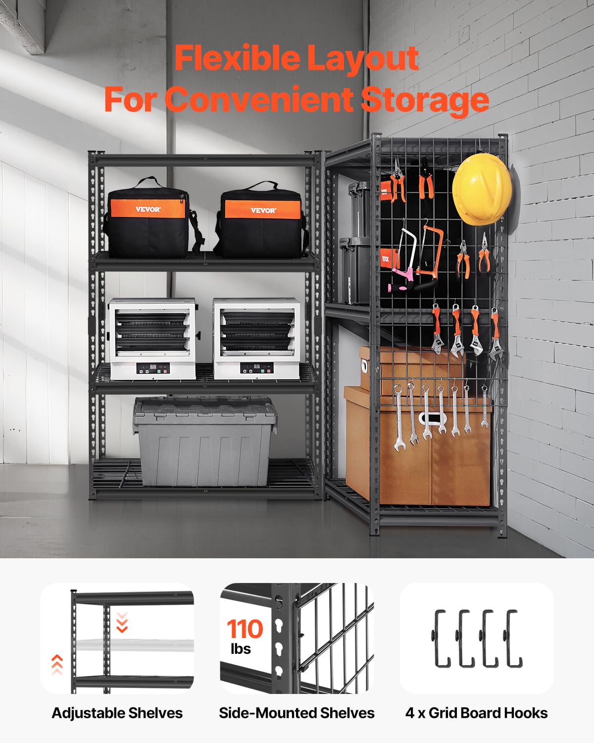 VEVOR Storage Shelves, 2400 lbs, 4 Tier Heavy Duty Garage Shelving, 20" D x 40" W x 60" H