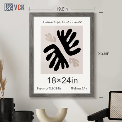 VCK 18x24 Frame Set of 3, Gray Solid Wood Poster Picture Frame, Exclusive Wood Grain, Wall Gallery Frame