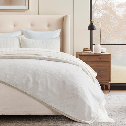 Ultra Soft Luxury Fluffy Mink Faux Fur Throw Blanket, Thick Warm Fall Winter Blankets for Bed, Couch, Cozy Plush Reversible Blanket for Chair, Sofa (Tipped Champagne Ivory, 50"x60")