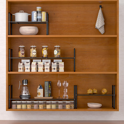 iPEGTOP Expandable Cabinet Storage Shelf Organizer, Heavy Duty Steel Metal Spice Rack Adjustable Height Home Office Garage Pantry Shelf Space Riser for Counter Kitchen Organization, Black, 1 Pack