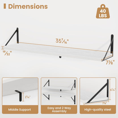 Heimlove 36 Inch White Floating Bookshelves Set of 3,Heavy Duty Wall Mounted Bookshelves,Wall Bookshelf for Living Room,Bedroom,Kitchen,Laundry Room Storage & Decor