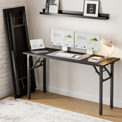 Frylr Small Folding Computer Desk – Portable 55.1 Inch Foldable Laptop Table, Collapsible and Compact for Easy and Fast Setup, Lightweight for Small Spaces, Home Craft and Study Use, Charcoal Wenge