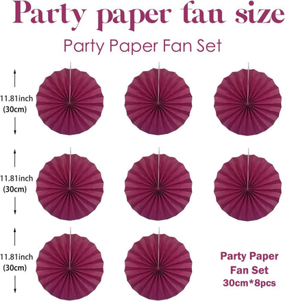 Red Party Decorations,Paper Decorations for Party,Girls Party Decorations Party Paper Fans Bulk 12in,Anniversary Decorations for Party 30 Color DIY Set （Wine Red）