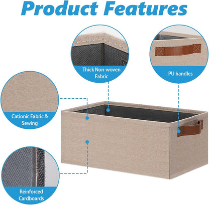 GhvyenntteS Small Fabric Storage Bins 12 Pack, 11.8" x 7.87" x 5.11" Storage Basket with Leather Handles, Closet Storage Bins for Shelves, Storage Baskets for Shelves, DVD Storage (Beige Yellow)