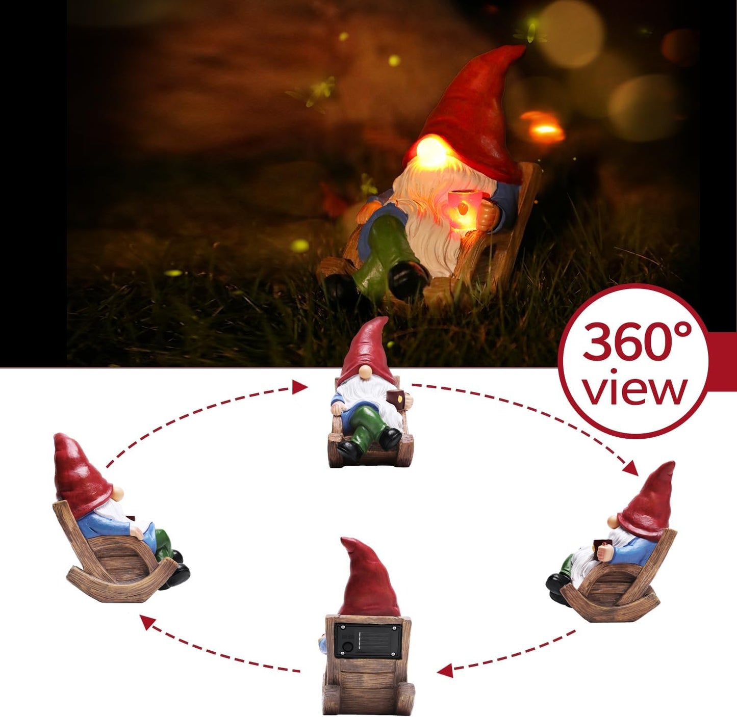 Solar Garden Gnomes Outdoor Statue with Solar Lights,7.1“ Figurine Lights Solar Garden Yard Decorations Outdoor Decorations for Patio,Yard,Lawn Ornament，Mom Gift Unique Housewarming Gifts