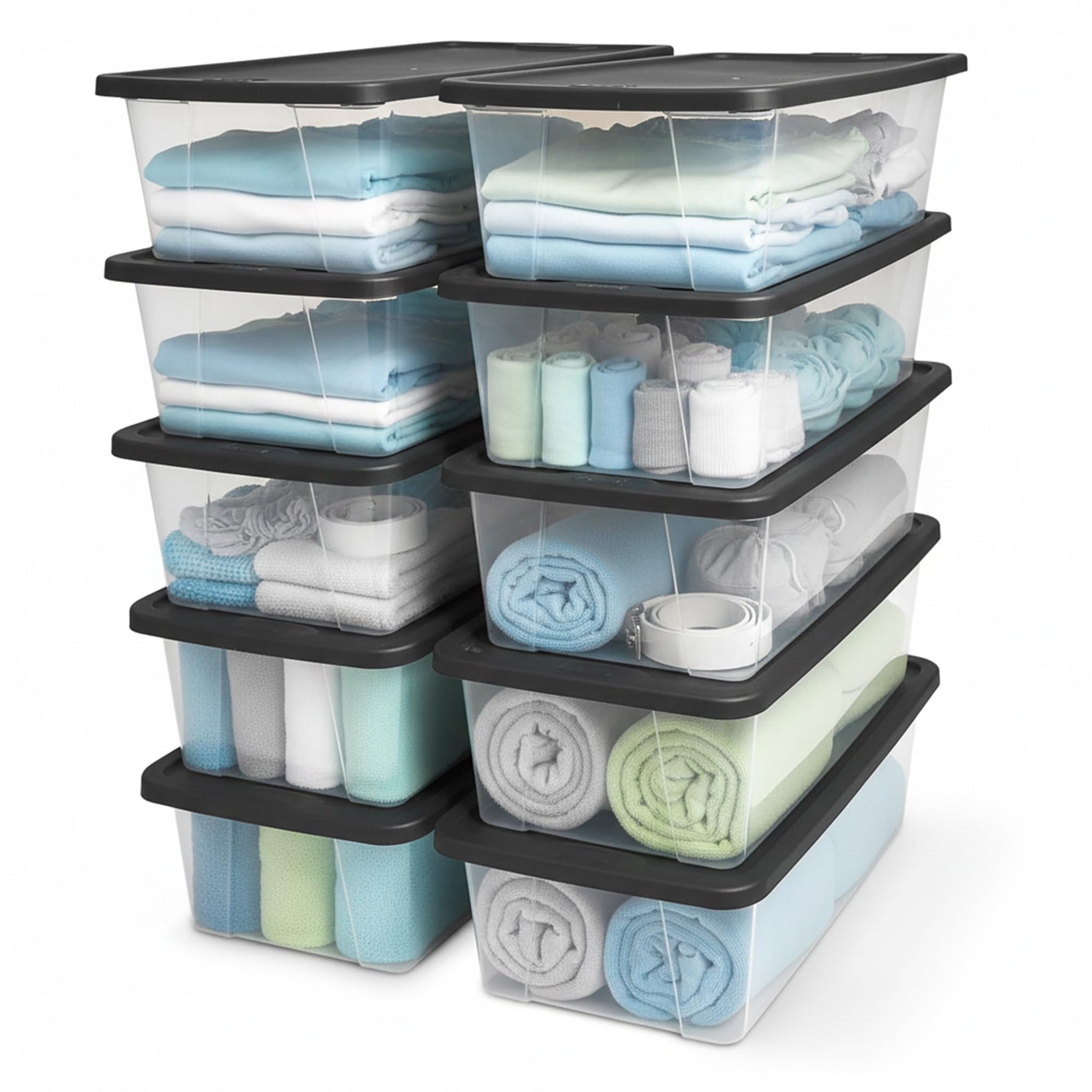 HOMZ 10-Pack Snaplock, Small Clear Plastic Storage Organizer Bins w/Lids, 6 Quart, Gray - Stackable