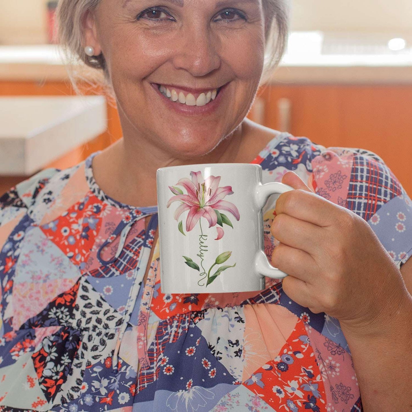 Customized Lily Flower Accent Cup, Novelty Flower Design Mug 11oz 15oz, Personalized Name Lily Lover Ceramic Cup, Custom Flower Decorative Mug, Unique Coffee Cup For Girl