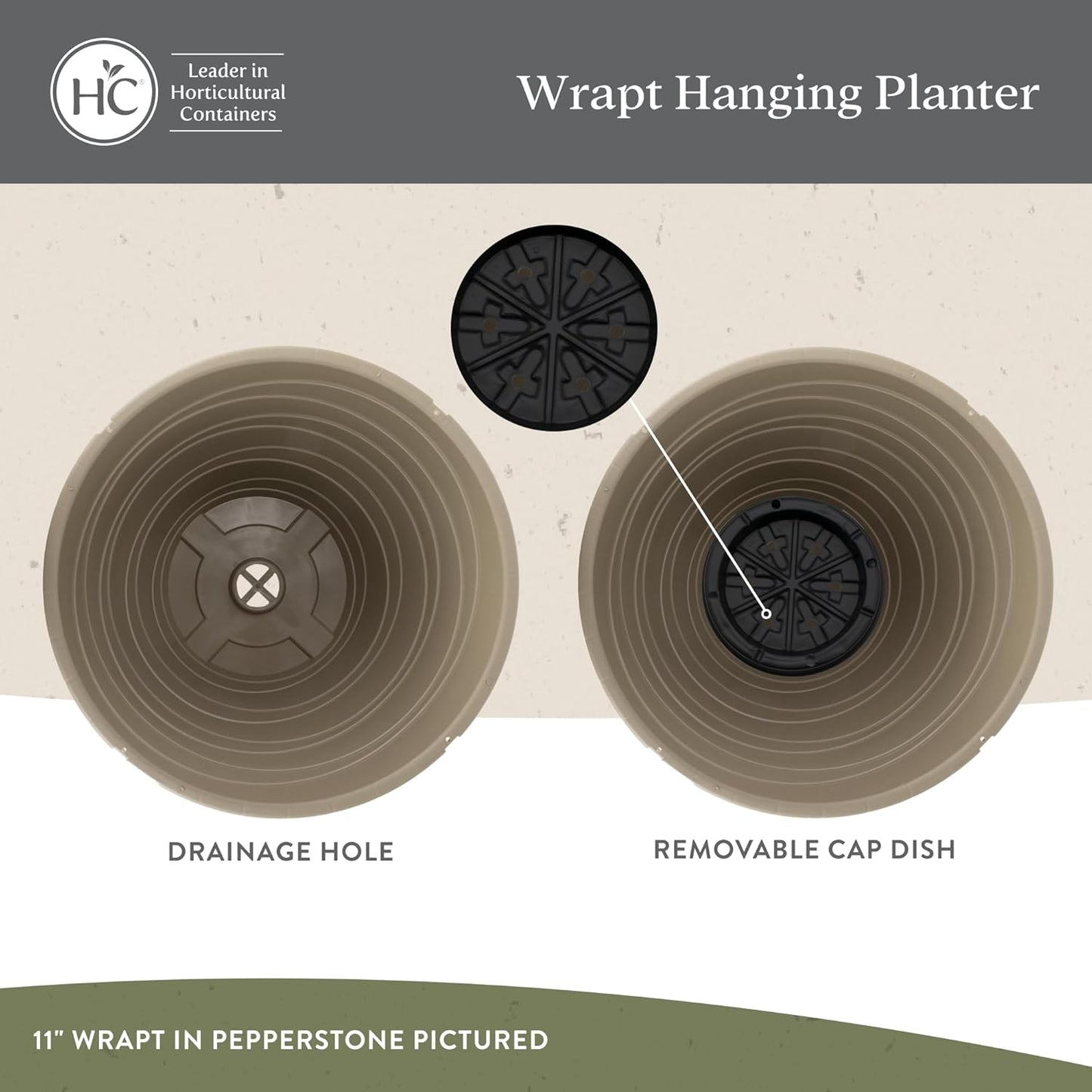 The HC Companies Wrapt Hanging Planters - Lightweight Plant Pot Hanger for Hanging Plants, Vegetables & Herbs - Outdoor & Indoor Hanging Basket for Plants (13" Pepperstone, Pack of 1)