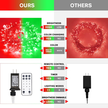 JMEXSUSS 100 LED Red & Green Christmas Lights Plug in, Christmas String Lights Indoor, 33ft Connectable Color Changing Christmas Lights Outdoor for Christmas Party Decor