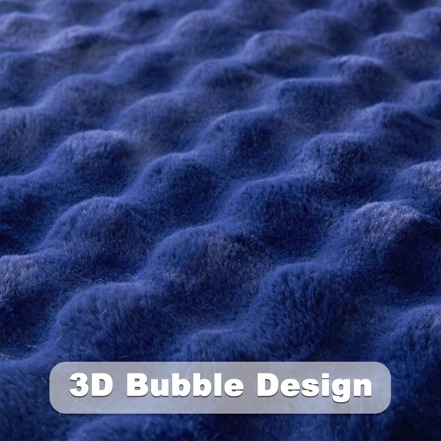 NEWCOSPLAY Faux Fur Throw Blanket Dark Navy Bubble Blanket Thick Warm Soft for Couch Sofa Bed 550GSM (Dark Navy, Throw(50"x60"))