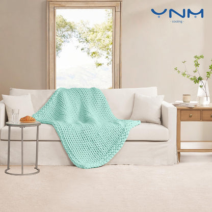 YnM Cooling Chunky Throw Blanket, Medium-Weight, Hand Knitted, Skin Friendly, Ventilated and Breathable, Machine Washable, Home Décor Piece for Couch, Sofa and Bed (Menthe Green, 50x70 Inch)