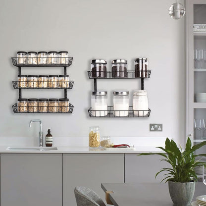 SWOMMOLY Adjustable Wall Mount Spice Rack, 9-Tier Dual-use (Multi-use) Organizer, Black
