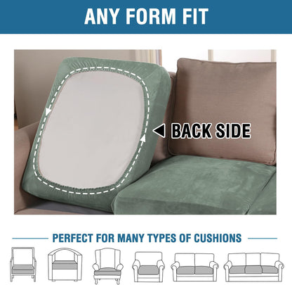 H.VERSAILTEX Velvet Stretch Couch Cushion Cover Plush Cushion Slipcover for Chair Cushion Furniture Protector Seat Cushion Sofa Cover (1 Piece Armchair Cushion Covers, Sea Grass)
