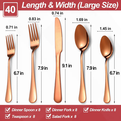 40 Pcs Rose Gold Silverware Set for 8, Food Grade Stainless Steel Flatware Set, Eating Utensils Sets Include Fork/Knife/Spoon,Home Kitchen Tableware Set, Reusable Cutlery Set, Dishwasher Safe