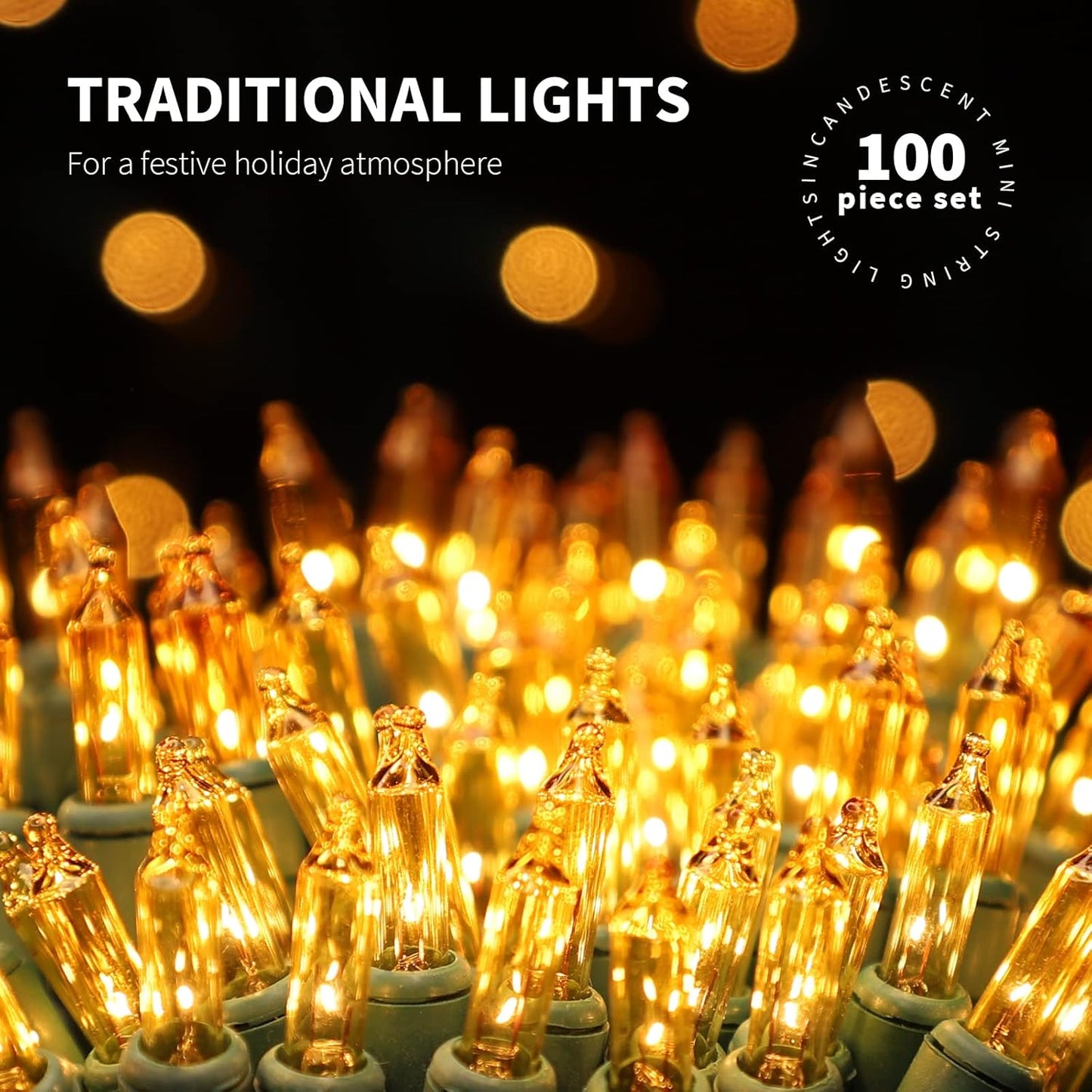 100LIGHTS Yellow Extra-Bright with End Connectors Christmas Decorative Lights 5.98m UL Certified Mini String Light Set Waterproof for Home Garden Holiday Christmas Tree Party Patio Wedding