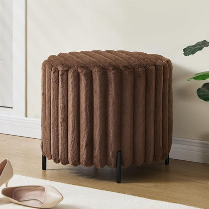 Furniliving Modern Round Ottoman, Large Size Bedroom Ottoman Footstool Round Ottomans Stool for Living Room, Bedroom, Makeup Room, Brown, Faux Fur