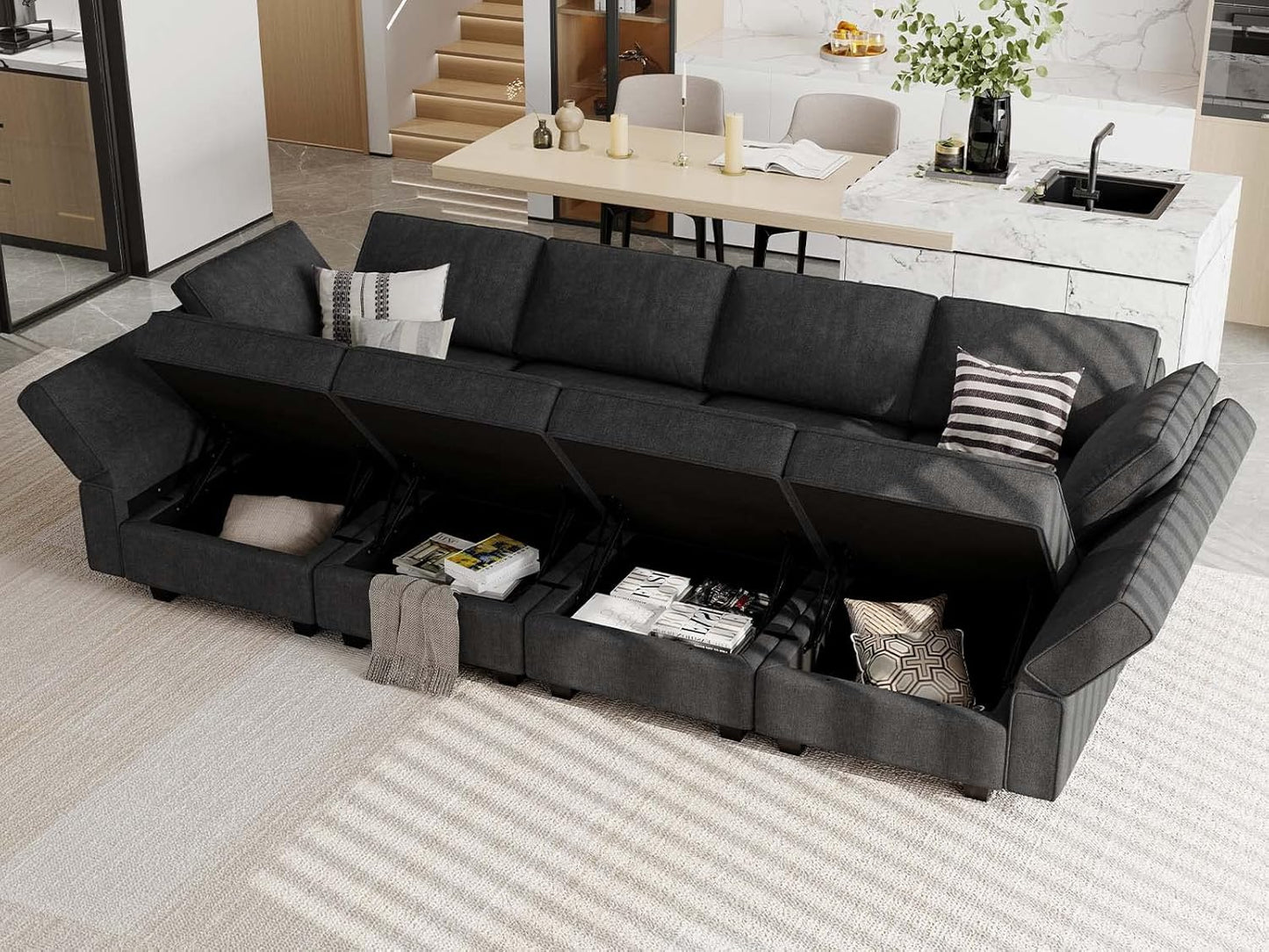 Belffin Modular Sectional Sleeper Sofa Bed Convertible Sectional Couches for Living Room. Black Couch