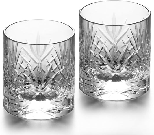 KAMMAK Crystal Whiskey Glasses Set of 2, Handcrafted 7.1oz Old Fashioned Glasses Stemless, Luxury