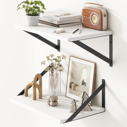 Fun Memories 10 Inch Deep Floating Shelves, White Floating Shelf 16 Inch Long, 16" W x 10" D Wall Shelves Set of 2, Deep Shelves for Books, Wide Floating Shelves for Bahtoom, Living Room, Kitchen