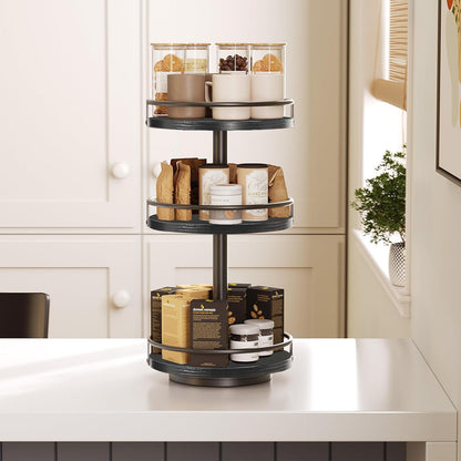 HOOBRO Lazy Susan Organizer, Rotating Spice Rack, 3-Tier Organizer, Turntable Spice Rack, Vertical Storage Organizer, for Kitchen Countertop, Vanity, Dining Table, Black BB09TL01