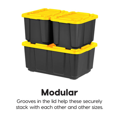IRIS USA 4-Pack 27 Gal Heavy Duty Storage Tote Bins with Lids, Black/Yellow