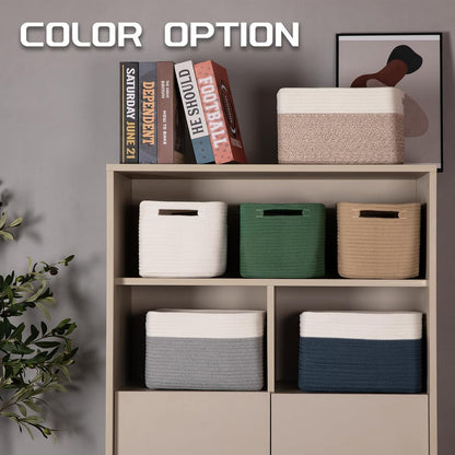 4 Pack Storage Baskets for Organizing, Woven Baskets for Shelves - Perfect for Toys, Books, Towels, and Clothes, Durable Gift Basket Bins Toy Storage, 12.7''Lx9''Wx7.8''H, Brown & White