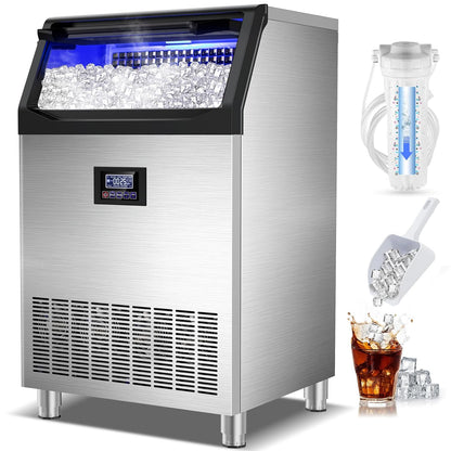 Commercial Ice Maker Machine 400LBS/24H with 125LBS Large Ice Storage Bin, 126Pcs Clear Ice Cubes in 11Mins, Stainless Steel Under Counter Industrial Ice Machine for Bar, Restaurant Business