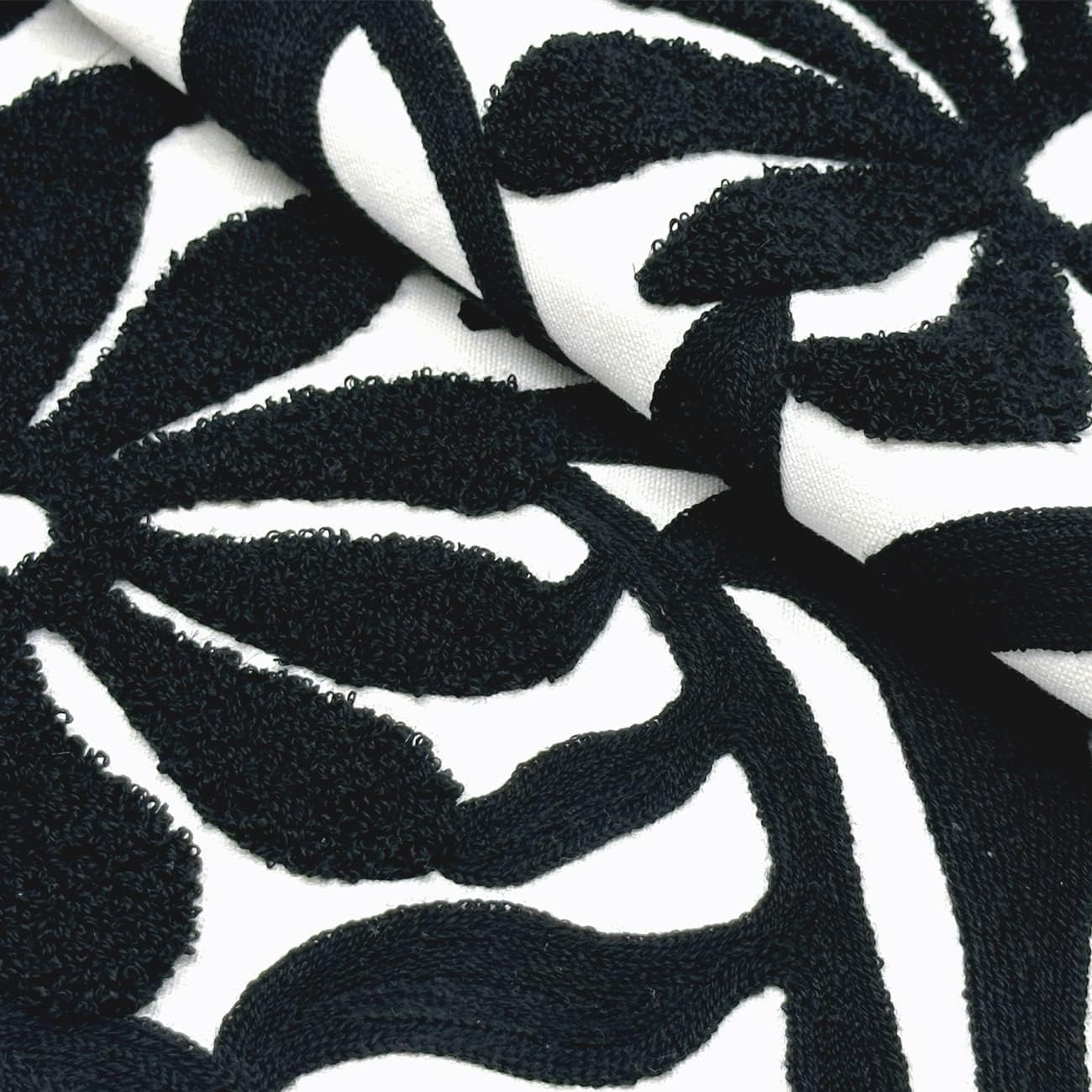 Alysheer Farmhouse Floral Leaves Embroidered Decorative Throw Pillow Cover 18x18 inches, Boho Tufted Flowers Embroidery Pattern Chic Cotton Cushion Case for Couch Bed Sofa Living Room(Black)