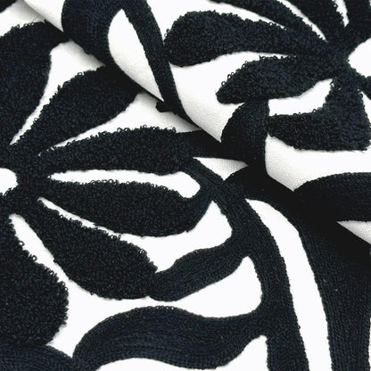 Alysheer Farmhouse Floral Leaves Embroidered Decorative Throw Pillow Cover 18x18 inches, Boho Tufted Flowers Embroidery Pattern Chic Cotton Cushion Case for Couch Bed Sofa Living Room(Black)