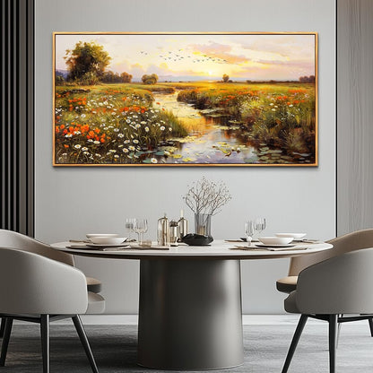 PHAOHUAXM Large Canvas Wall Art For Living Room Wall Decor For Bedroom Watercolour Painting Office Decoration Countryside Sunrise Scenery Wall Picture Home Decor Ready To Hang 30x60 In Wood Framed