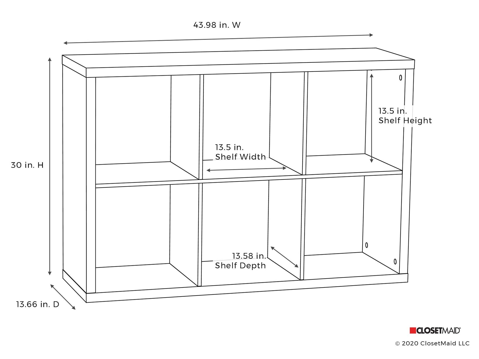 ClosetMaid 6 Cube Storage Shelf Organizer Bookshelf with Back Panel, Easy Assembly, Wood, Dark