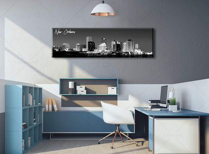 DJSYLIFE New Orlean Canvas Wall Art Decor City Skyline Pictures Poster Artwork Black and White Panorama Cityscape Painting for Bedroom Office Living Room Decoration Ready to Hang 13.8"X47.3"