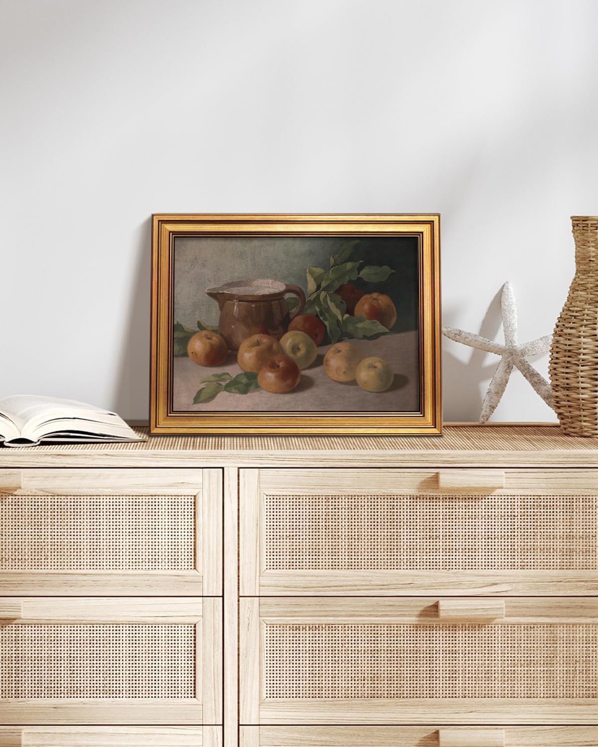 HUARCEY Gold Framed Vintage Wall Art for Living Room, Harvest Apples Still Life Oil Painting Artwork Shelf Decor Abstract Wall Pictures Prints, Farmhouse Fruit Room Decor Bedroom Kitchen Bathroom
